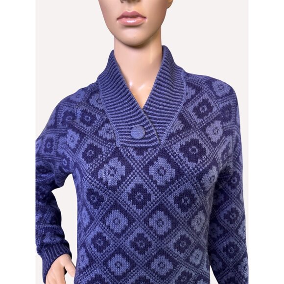 HandmadeVintage Blue Diamond Pattern V-Neck Sweater Button Detail & Round Hem Sm - Picture 4 of 12